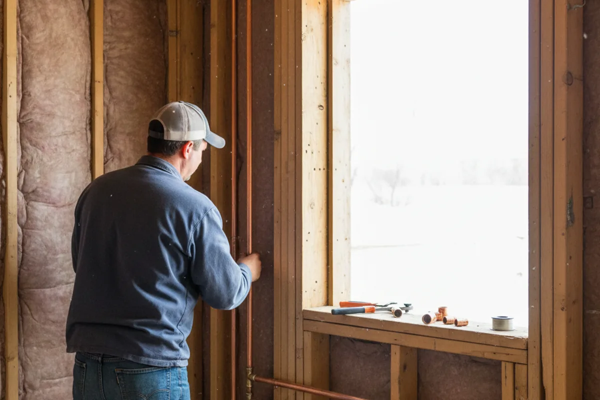 Licensed plumber running new copper supply lines in a Brookhaven home
