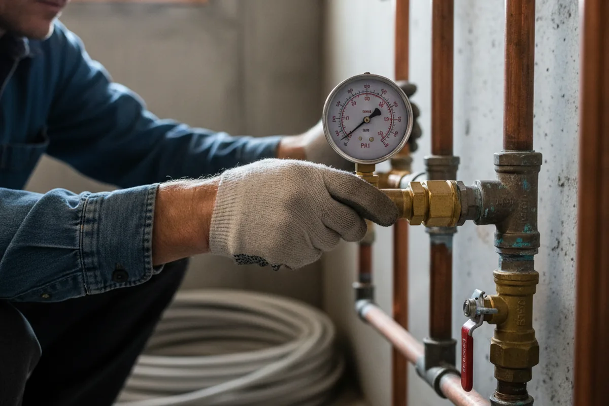 Pressure testing a repaired line during Water Line Repair in Brookhaven